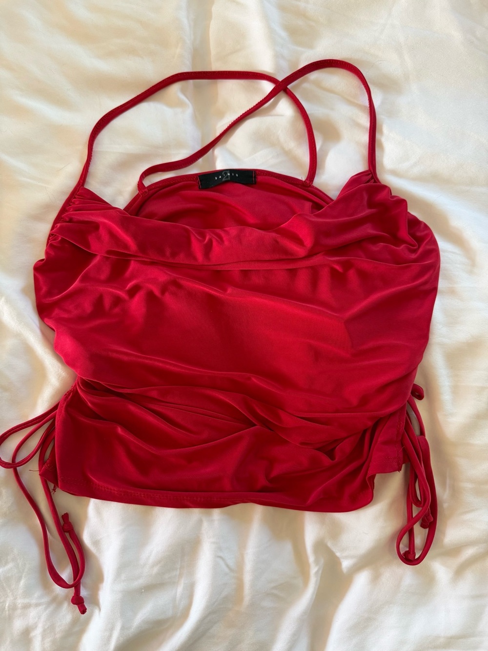Women's Red Cowl Neck Ruched Camisole